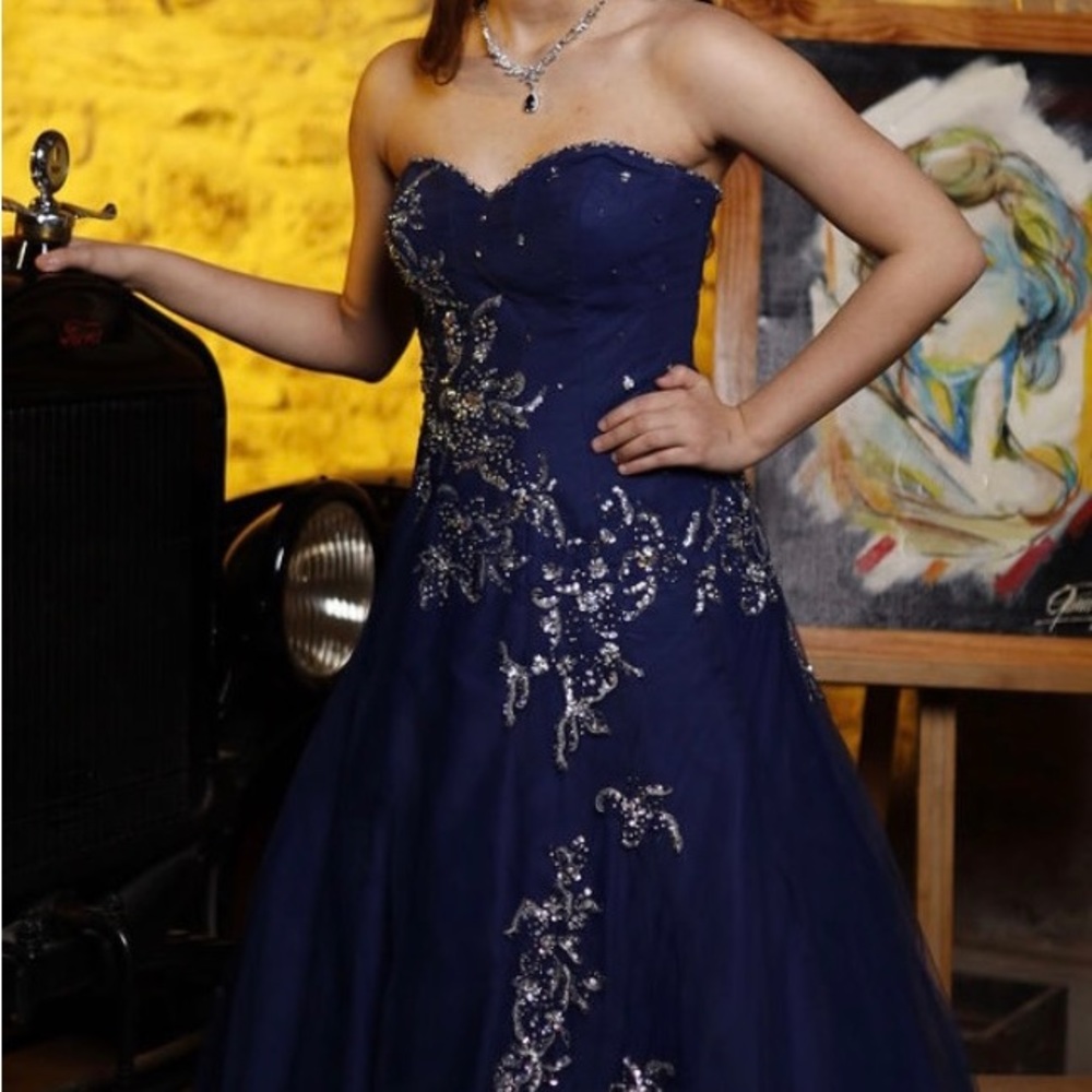Mori Lee navy blue ball gown